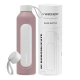 Wessper Glazen Motivatie Drinkfles 1l met Siliconen Hoes - Vuilroze