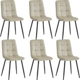 Colenis® City Eetkamerstoel - Set van 6 - Beige - Velvet - Industrieel