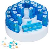 Relaxdays Pilulier pour 31 jours, sans BPA, plastique, blanc/bleu