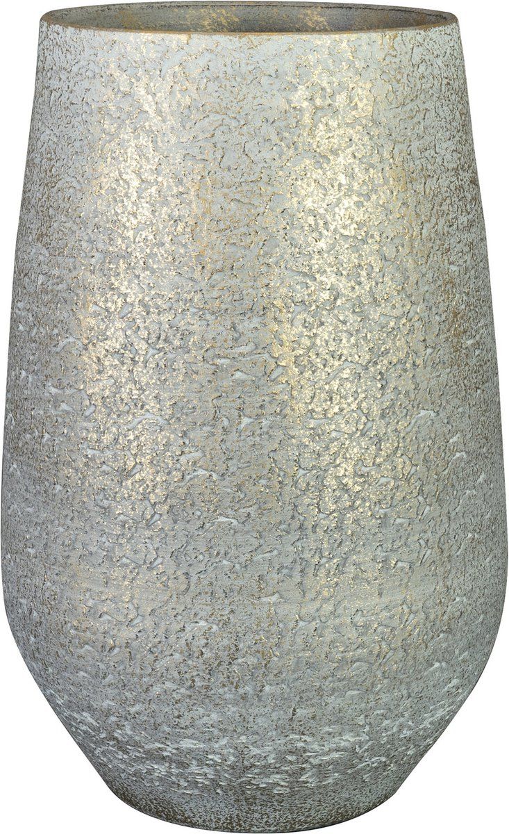 Steege TER Bloempot/plantenpot hoog - binnen - metallic zilvergrijs/goud - D23/H36 cm - keramiek