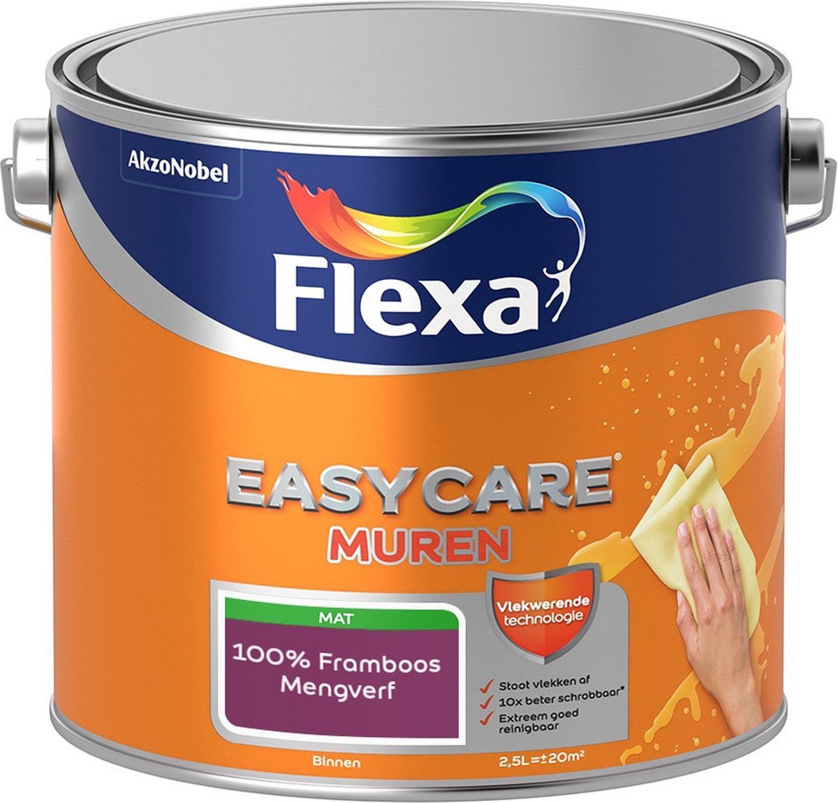 FLEXA Easycare Muurverf - Mat - Mengkleur - 100% Framboos - 2,5 liter
