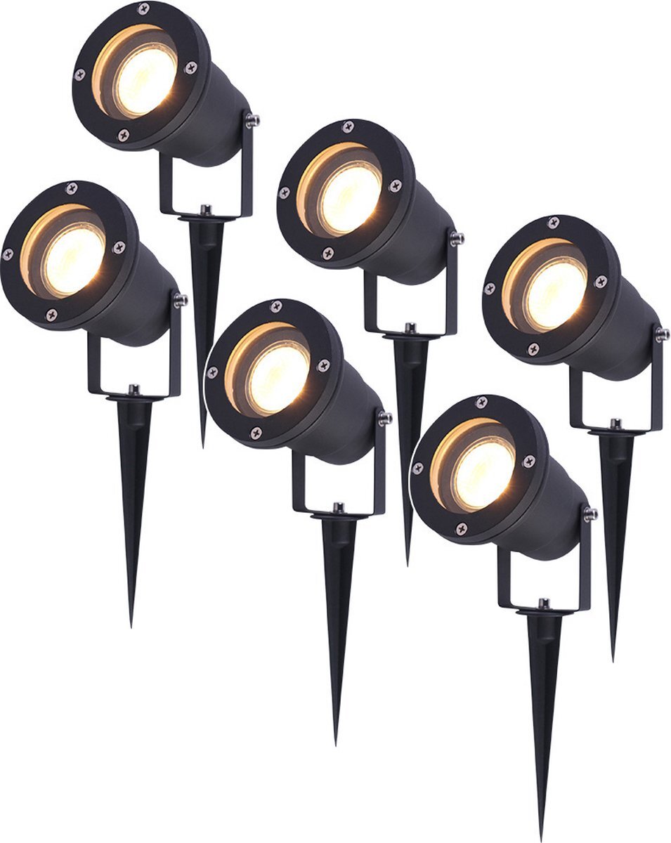 V-tac Set van 6 LED Prikspots - 2700K Warm wit - Kantelbaar - IP44 Vochtbestendig - Aluminium - Tuinspot - Geschikt voor in de tuin - Zwart -