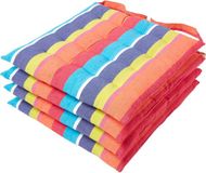Merkloos Goodivery ® gestreept stoelkussen in set van 4, zitkussen 40 x 40 cm, kleurrijk, met linten en knoopsluiting, overtrek van 100% katoen, polyester vulling, strepenpatroon