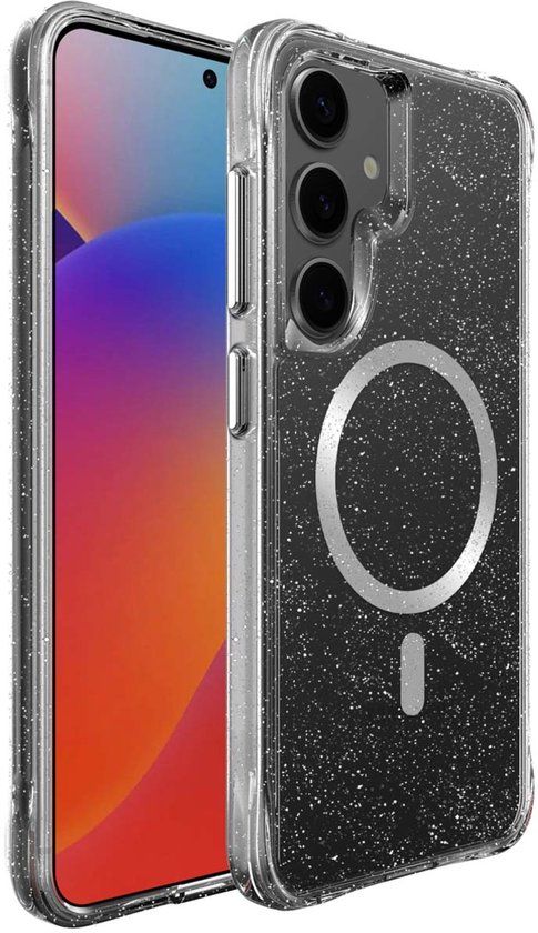 imoshion Hoesje - Geschikt voor Samsung Galaxy S25 - Glitter Backcover met Magnetische Ring 2.0 - Zilver