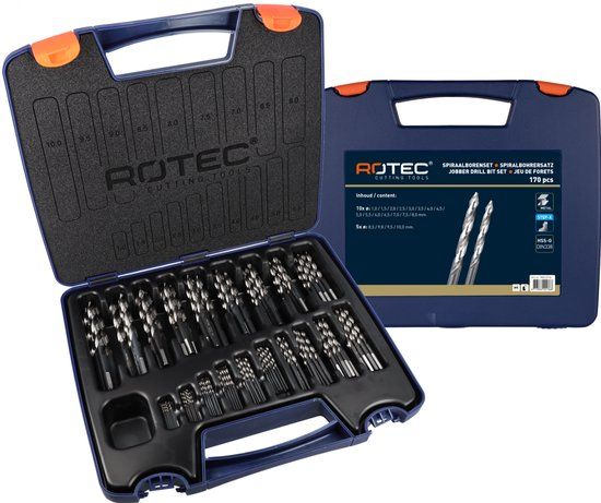 Rotec 170-delig spiraalborenset, type '104', ø1-10, in kunststof koffer