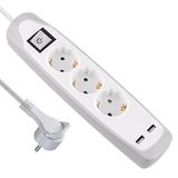 Electraline 62153 Gummy-Line stekkerdoos, 3-voudig met schakelaar + 2 USB 2,1 A, Electraline 2 m