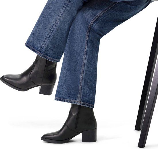 No Stress Dames Zwarte Leren Enkellaarsjes Maat 41 - Blokhak - Herfst/Winter 2024