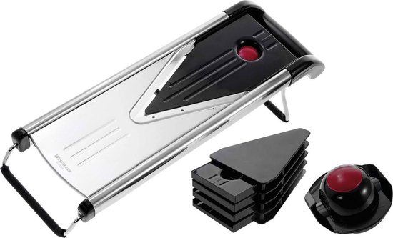 Westmark Groenteschaaf V-Plus - Zwart/Zilver/Rood - 5 snij-inzetstukken