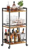Chariot de service - Structure métal noir - Brun rustique - 43,2 x 30 x 81,5 cm - Chariot bar - 3 niveaux - Cuisine et salon