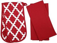Penguin Home Katoen Oven Handschoen & Theedoek 3-Delig Set, Diamant Rood