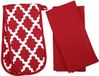 Penguin Home Katoen Oven Handschoen & Theedoek 3-Delig Set, Diamant Rood