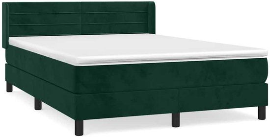 vidaXL Boxspring met matras fluweel donkergroen 140x190 cm