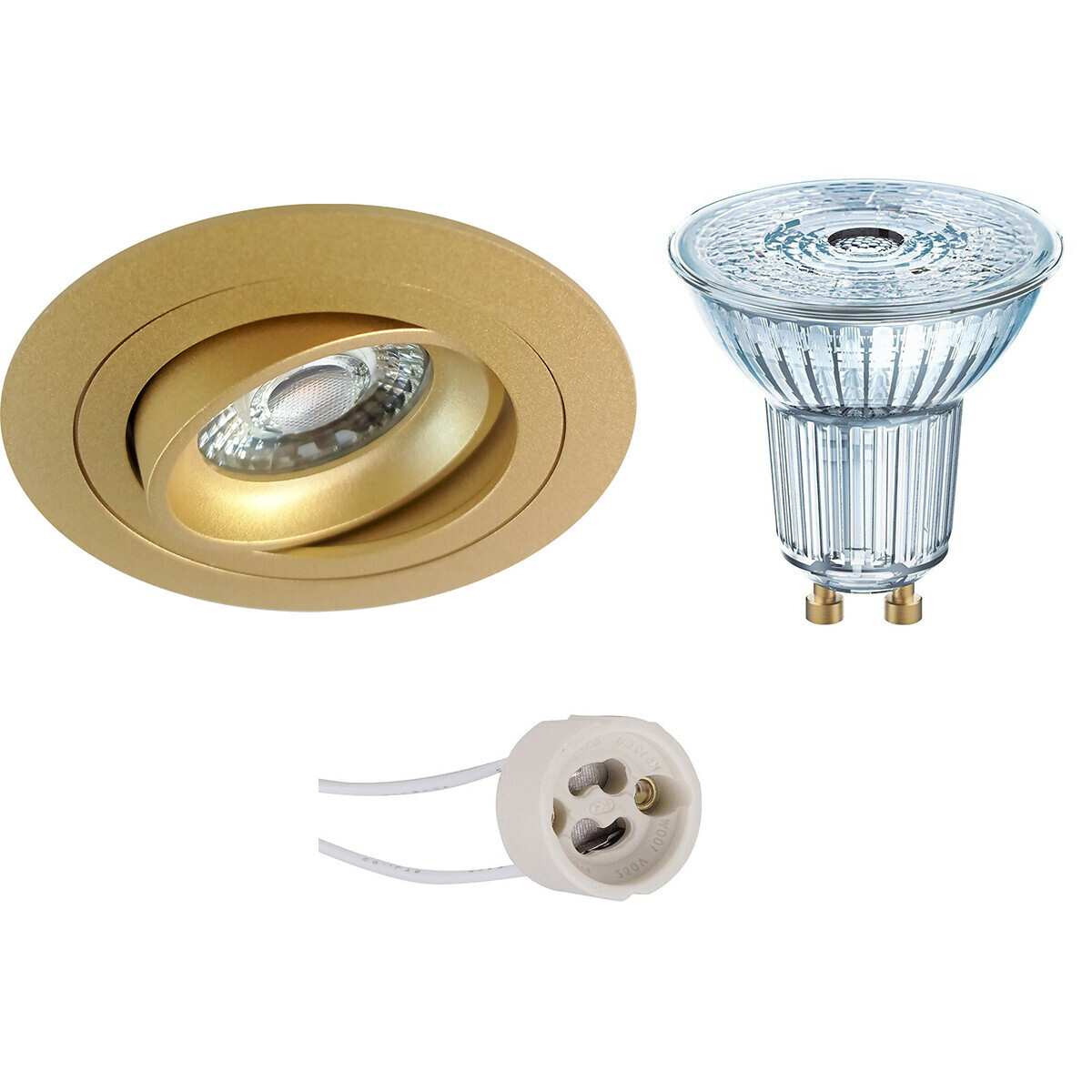 Osram - LED Spot Set - Parathom PAR16 927 36D - Pragmi Alpin Pro - GU10 Fitting - Dimbaar - Inbouw Rond - Mat Goud - 5.5W - Warm Wit 2700K - Kantelbaar - Ã˜92mm