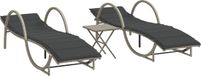 vidaXL Ligbedden 2 stuks met tafel poly rattan lichtgrijs