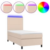 vidaXL Boxspringbed met matras en LED-verlichting, kunstleer, cappuccinokleur, 140x200cm