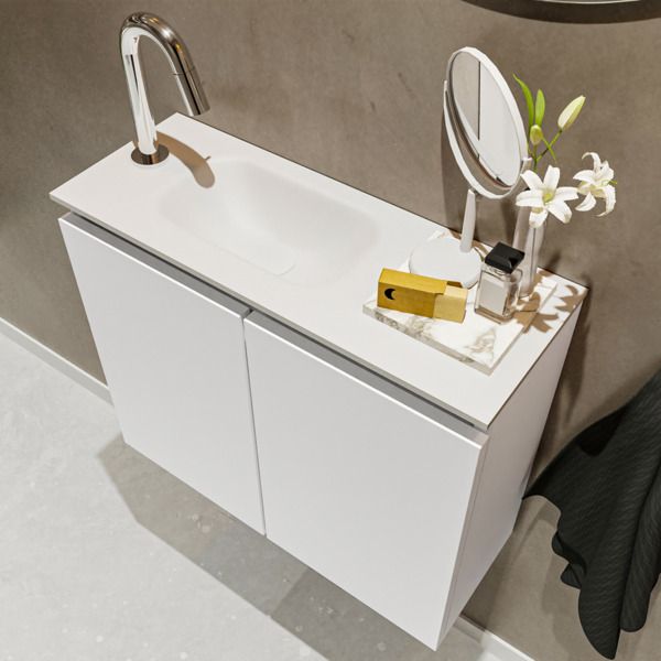 MONDIAZ TURE Fonteinset - 60x23x50cm - talc mat - Wasbak links - Solid Surface Wit