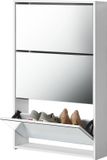 en.casa Schoenenkast Lund schoenenorganizer met 3 kleppen spiegeldeuren wit 103x63x17 cm