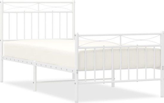 vidaXL Bedframe met hoofd- en voeteneinde metaal wit 90x200 cm