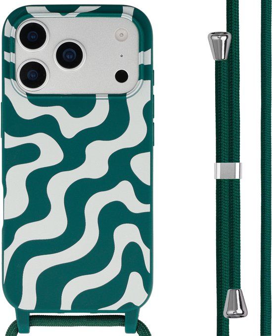 imoshion Hoesje - Geschikt voor Apple iPhone 17 Pro Max - Siliconen design hoesje met koord - Petrol Green Groovy