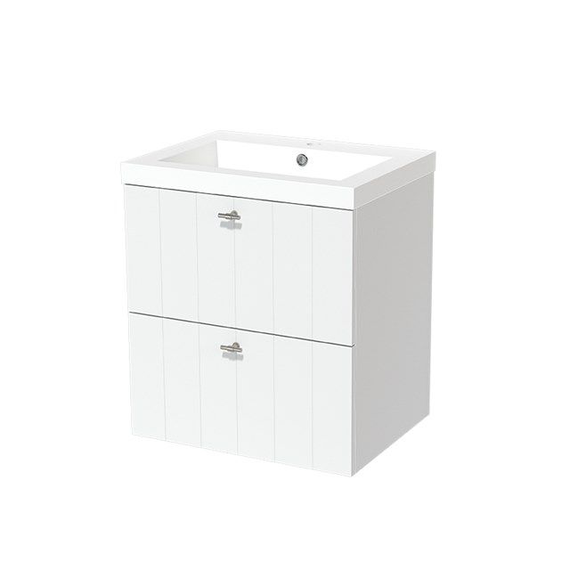 Maxaro Badkamermeubel 60cm Modulo Mat Wit 2 Lades Lamel Wastafel Mineraalmarmer - 6095817038036