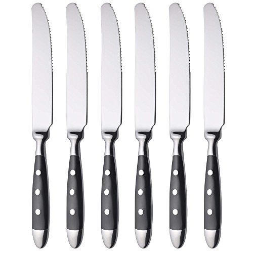 GRÄWE Tafelmessen 6-delige set - menumes van gesmeed roestvrij staal, roestvrij, nikkelvrij, zwarte handgreep, serie "Nürnberg"