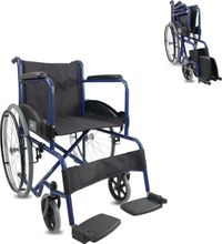 Mobiclinic Alcazaba - Rolstoel - Opvouwbare rolstoel - Afneembare rugleuning en voetensteun - Staal - Grote wielen - 46 cm - Blauw