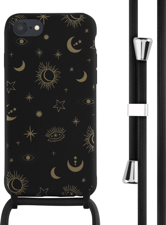 iMoshion Siliconen Design Hoesje met Koord - Zwart / Sky Black voor Apple iPhone SE (2022) / SE (2020) / 8 / 7