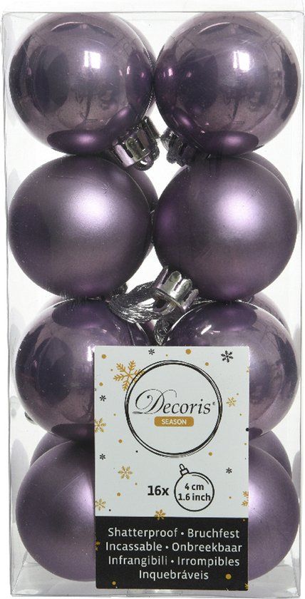 Decoris 16x Lila Paarse Kerstballen 4cm - Mat/glans - Kunststof - 16 stuks