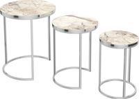 [en.casa] Bijzettafel Bornholm set van 3 rond marmer wit en zilverkleurig