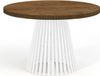 Dekori.Interiors Ronde eettafel wit DOVER 110/160 cm uitschuifbaar voor eetkamer, eiken Lefkas met lamellen – industrieel/loft