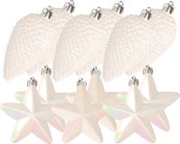Pommes de pin et étoiles décorations de Noël - 12 pièces - plastique - nacre