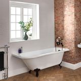 Hudson Reed Oxford Semi-freestanding Classic Bath 168.5cm x 75cm - Right-hand Version - Gloss White, with Black Bath Feet