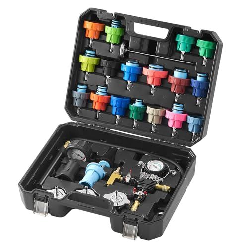 VEVOR 28-delige koelvloeistof-druktesterset afdrukapparaat, druktester, koelwatervulapparaat, koelontluchtingsapparaat, koelsysteemtester incl. thermometer, 17 metalen adapters en 3 testdoppen