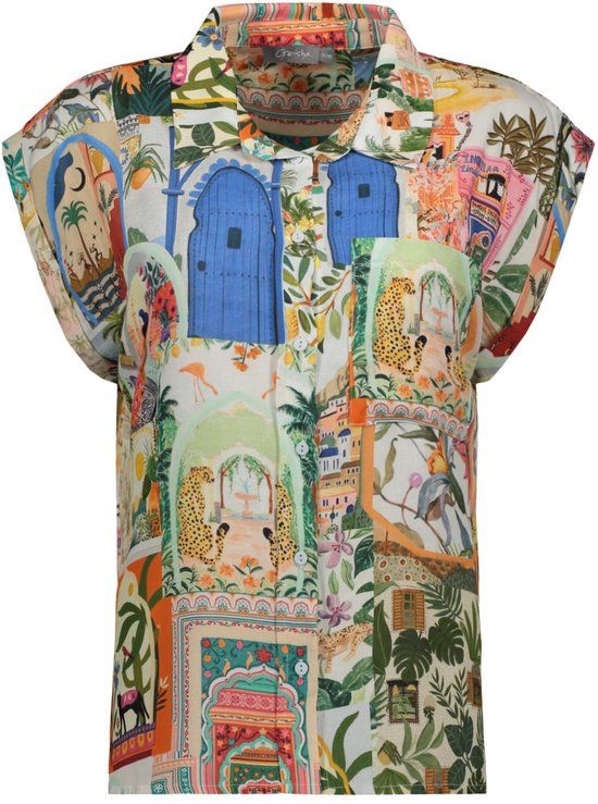 Geisha Blouse Blouse Met Allover Print 63408 20 Groen/blauw Dames Maat - XL