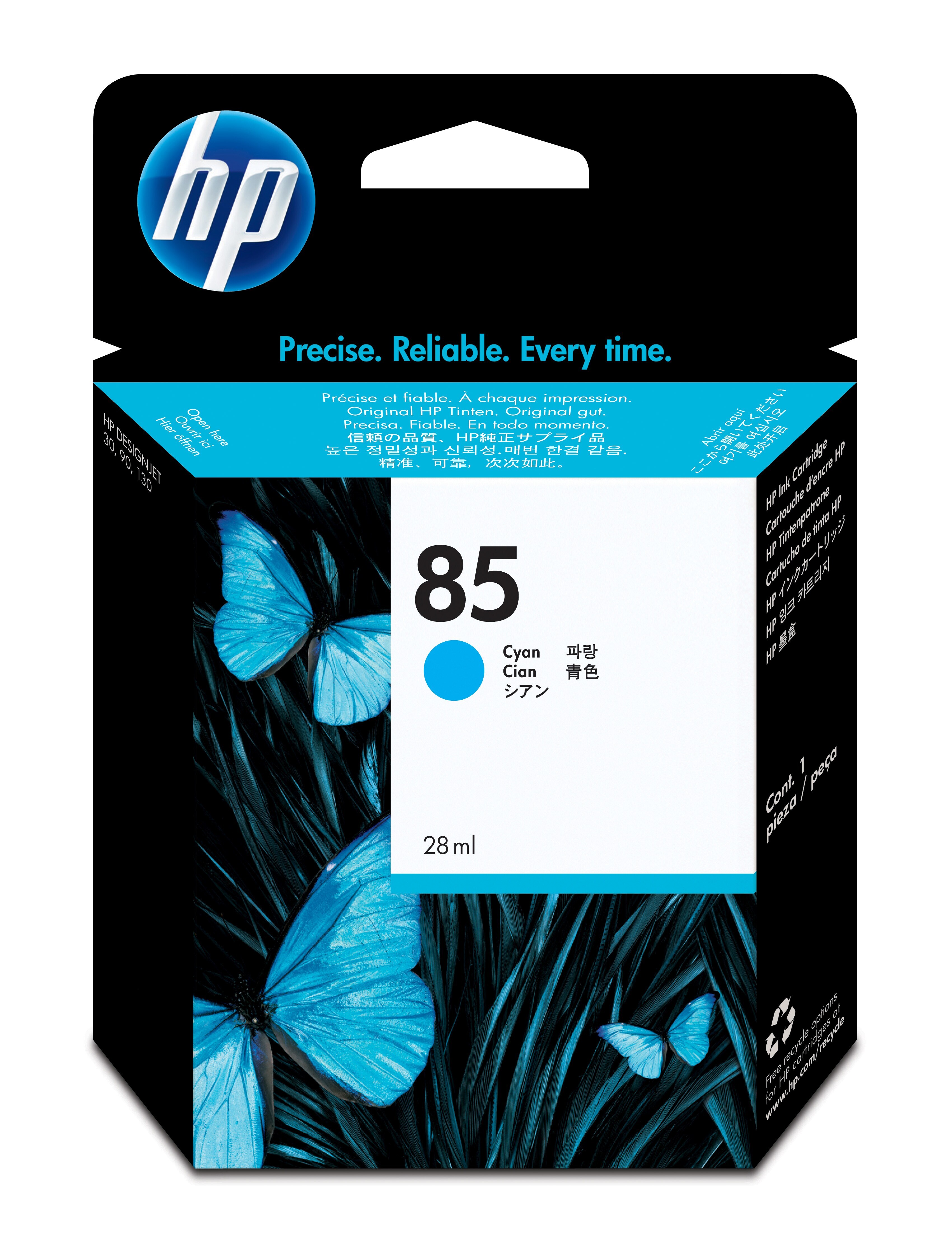 HP 85 cyaan DesignJet inktcartridge, 28 ml single pack / cyaan
