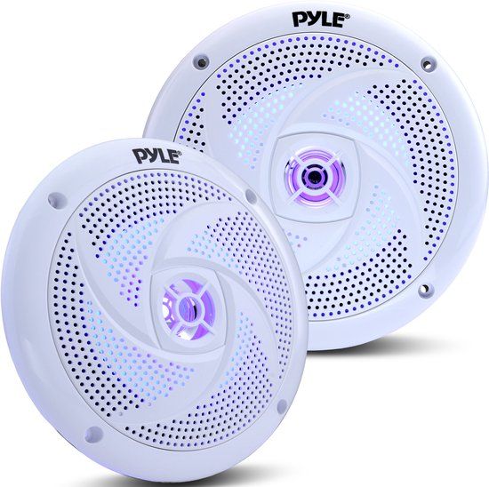 Pyle Marine Luidsprekers - 2-weg Waterdichte Speakers – Weerbestendige Buitenluidsprekers- Audio Stereo Geluidssysteem met LED-verlichting- 240 Watt - 1 Paar - Wit