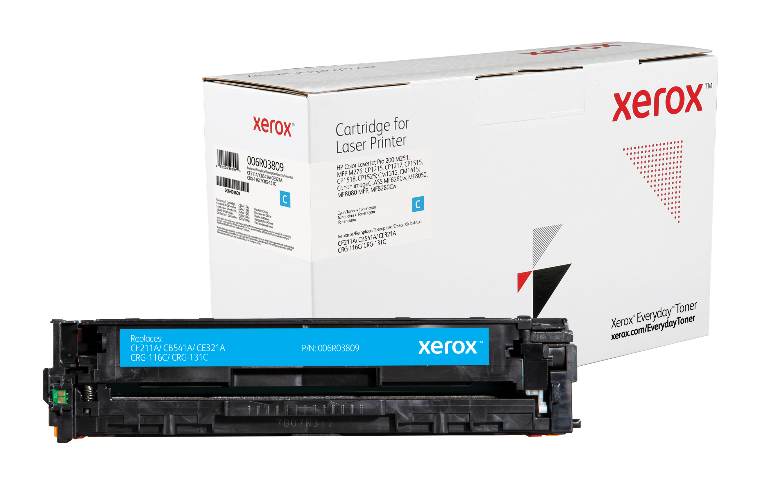 Xerox Everyday Cyaan Toner vervangt de HP 131A/125A/ 128A (CF211A/ CB541A/ CE321A/ CRG-116C/ CRG-131C)