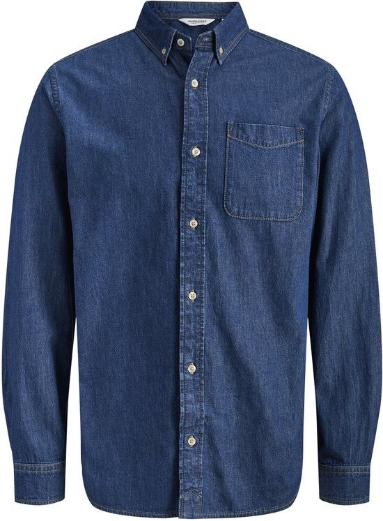 JACK&JONES JJEBROOK JJOXFORD SHIRT AKM 990 NOOS Heren Overhemden Lange Mouw Katoen Regular Fit Blauw Denim M