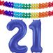 Folat Verjaardag Leeftijd folieballon - 21 jaar - blauw - 86 cm - cijferballon groot - incl 2x feestslingers