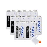 Batterie rechargeable 9V, capacité 650 mAh, chargement USB, 8 pièces
