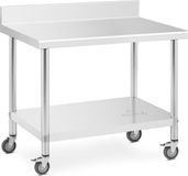 Royal Catering RVS tafel met wielen - PREMIUM - 70 x 100 cm - 155 kg - achterwand