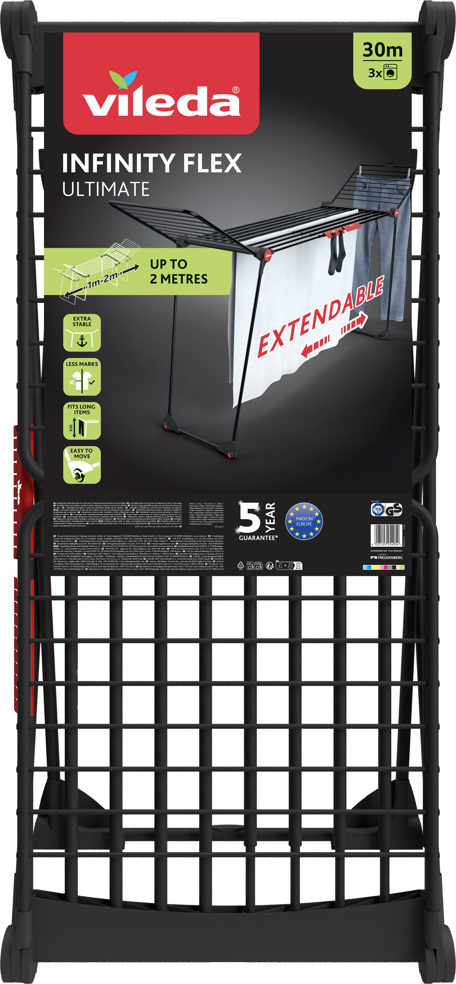 Vileda Infinity Flex Ultimate Droogrek (Black Edition) - 30 m - Uitschuifbaar