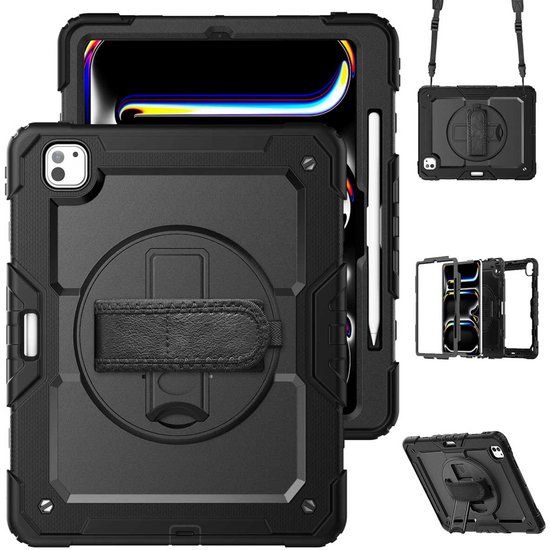 Accezz Tablet Hoes - Geschikt voor Apple iPad Pro 13 (2025) M5 / Pro 13 (2024) M4 - Backcover Shoulder Strap - Zwart