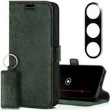 SURAZO Premium Hoes voor mobiele telefoon voor Samsung Galaxy S25 Plus, met camerabescherming, inklapbaar, echt leer, beschermhoes met kaartsleuven, RFID-bescherming, standfunctie, handgemaakte