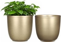 Mica Decorations Bloempot Goud Keramiek H18.5 x D19.5 cm - 2 Stuks