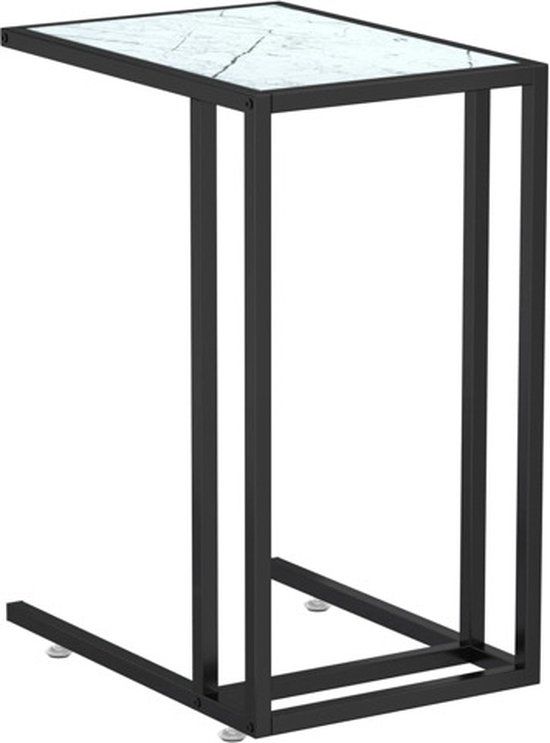 VidaXL Bijzettafel 50x35x65 cm Gehard Glas Witmarmerkleurig