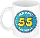 Bellatio Decorations Verjaardag cadeau mok - 55 jaar - blauw - 300 ml - keramiek