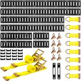 VEVOR E-Track Bevestigingsrailset, 8-Pack (1,5/1,2/0,6/0,3 M) E-Track-Rails, Set van 36 Stuks, Inclusief 2 Spanbanden, 8 O-Ringen, 8 Bevestigingsbanden met D-Ringen, 2 enkele Sleuven en 16 Eindkappen