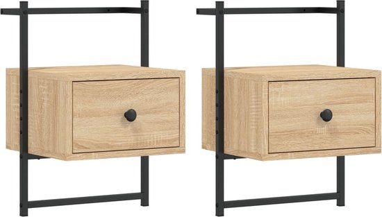 vidaXL Nachtkastjes - Set van 2 - Wandgemonteerd - 35x30x51 cm - Hout - Sonoma Eiken