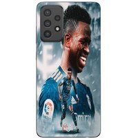 Maniacase Coque Pour Samsung Galaxy A72 Vinicius JR Real Madrid Bleu Wallpaper